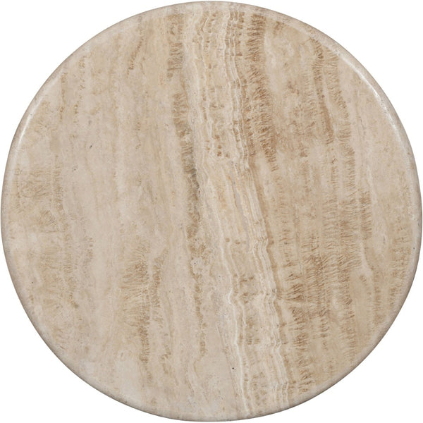 Meridian Furniture Pietra Travertine Top Mango Wood Fluted Pedestal End Table for Living Room 77014Brown-ET