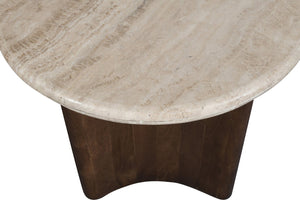 Meridian Furniture Pietra Travertine Top Mango Wood Fluted Pedestal End Table for Living Room 77014Brown-ET