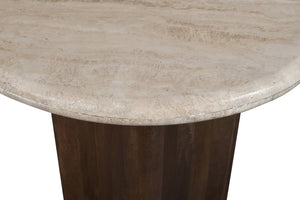 Meridian Furniture Pietra Travertine Top Mango Wood Fluted Pedestal End Table for Living Room 77014Brown-ET