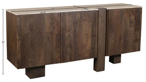 Meridian Furniture Pietra Travertine Top Mango Wood Buffet with Fluted Drum Base Art Deco Sideboard 77015Brown