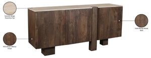 Meridian Furniture Pietra Travertine Top Mango Wood Buffet with Fluted Drum Base Art Deco Sideboard 77015Brown