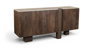 Meridian Furniture Pietra Travertine Top Mango Wood Buffet with Fluted Drum Base Art Deco Sideboard 77015Brown