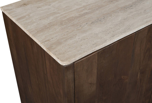 Meridian Furniture Pietra Travertine Top Mango Wood Buffet with Fluted Drum Base Art Deco Sideboard 77015Brown