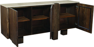 Meridian Furniture Pietra Travertine Top Mango Wood Buffet with Fluted Drum Base Art Deco Sideboard 77015Brown