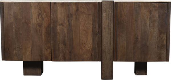 Meridian Furniture Pietra Travertine Top Mango Wood Buffet with Fluted Drum Base Art Deco Sideboard 77015Brown