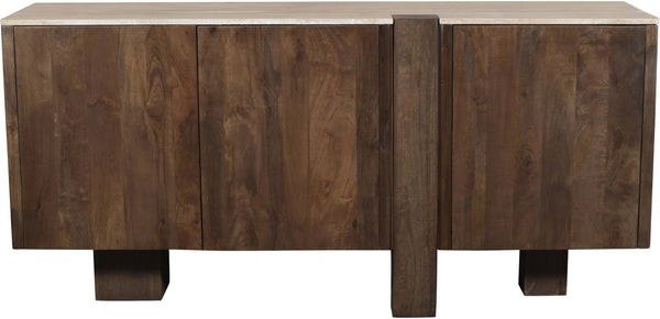 Meridian Furniture Pietra Travertine Top Mango Wood Buffet with Fluted Drum Base Art Deco Sideboard 77015Brown