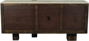 Meridian Furniture Pietra Travertine Top Mango Wood Buffet with Fluted Drum Base Art Deco Sideboard 77015Brown