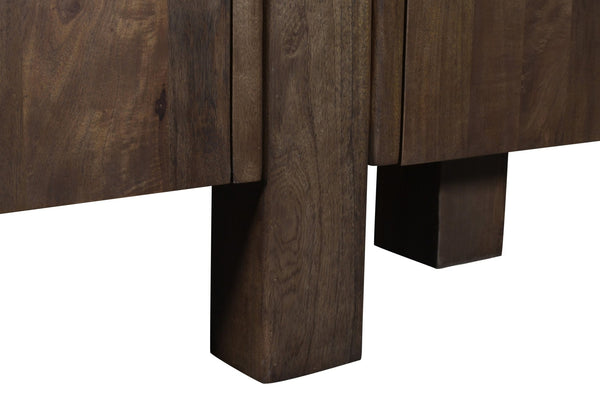 Meridian Furniture Pietra Travertine Top Mango Wood Buffet with Fluted Drum Base Art Deco Sideboard 77015Brown