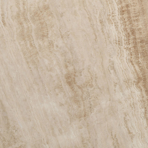 Meridian Furniture Solstice Round Travertine Top Coffee Table with Fluted Mango Wood Drum Base 77016Brown-CT