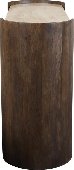 Meridian Furniture Solstice Travertine Top Fluted Mango Wood Console Art Deco Entryway Statement 77016Brown-ST