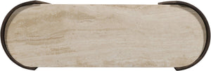 Meridian Furniture Solstice Travertine Top Fluted Mango Wood Console Art Deco Entryway Statement 77016Brown-ST