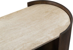 Meridian Furniture Solstice Travertine Top Fluted Mango Wood Console Art Deco Entryway Statement 77016Brown-ST