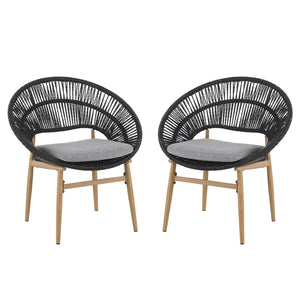 English Elm Christopher Knight Home® - Cyril Handwoven Outdoor Wicker Papasan Dining Chair Set of 2 with Water‑Resistant Cushions, UV‑Safe Dark Gray,Teak N775P271975G