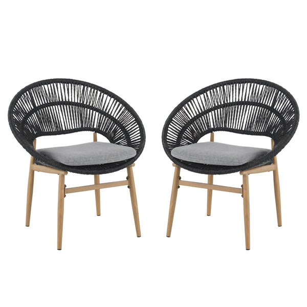 English Elm Christopher Knight Home® - Cyril Handwoven Outdoor Wicker Papasan Dining Chair Set of 2 with Water‑Resistant Cushions, UV‑Safe Dark Gray,Teak N775P271975G