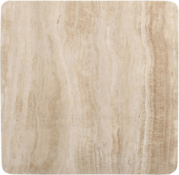 Meridian Furniture Strata Travertine Top Fluted Mango Wood Round Coffee Table Art Deco Living Room 77017Brown-CT