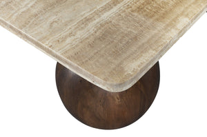 Meridian Furniture Strata Travertine Top Fluted Mango Wood Round Coffee Table Art Deco Living Room 77017Brown-CT