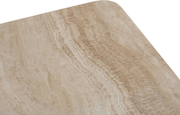 Meridian Furniture Strata Travertine Top Fluted Mango Wood Round Coffee Table Art Deco Living Room 77017Brown-CT
