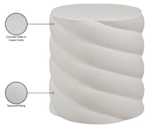 Meridian Furniture Marmet Sculptural Concrete Side Table with Art Deco Form for Indoor Outdoor Use Cream 77019Cream-ET