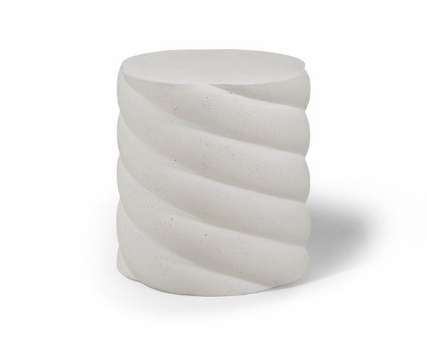 Meridian Furniture Marmet Sculptural Concrete Side Table with Art Deco Form for Indoor Outdoor Use Cream 77019Cream-ET