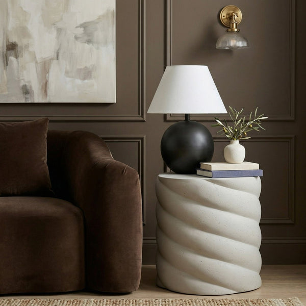 Meridian Furniture Marmet Sculptural Concrete Side Table with Art Deco Form for Indoor Outdoor Use Cream 77019Cream-ET