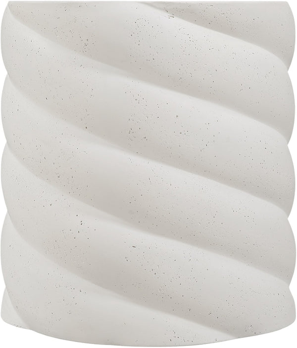 Meridian Furniture Marmet Sculptural Concrete Side Table with Art Deco Form for Indoor Outdoor Use Cream 77019Cream-ET
