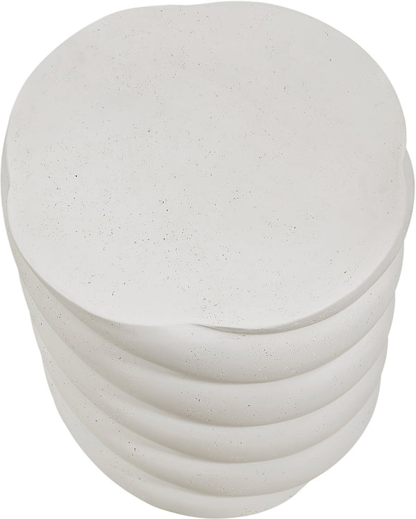 Meridian Furniture Marmet Sculptural Concrete Side Table with Art Deco Form for Indoor Outdoor Use Cream 77019Cream-ET