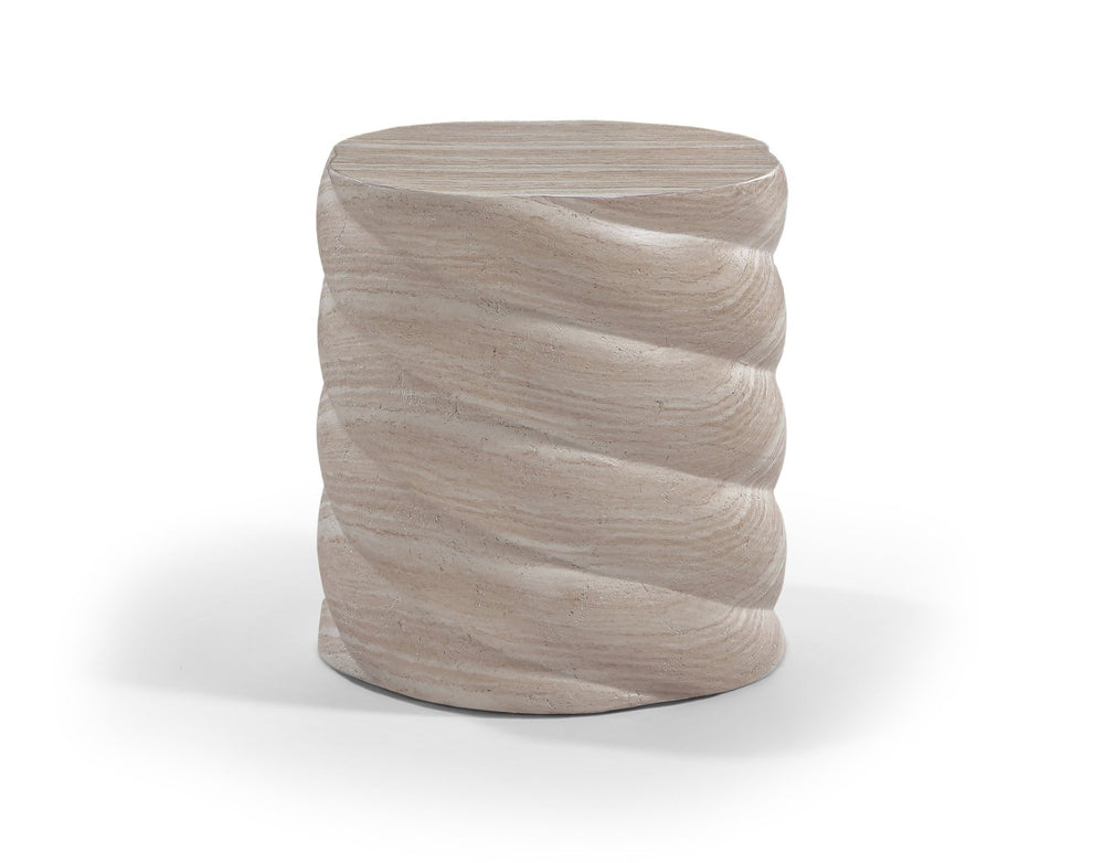 Meridian Furniture Marmet Sculptural Concrete Side Table with Art Deco Form for Indoor Outdoor Use Travertine 77019Travertine-ET