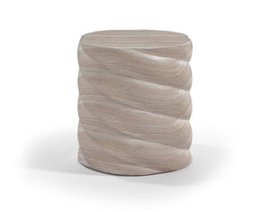 Meridian Furniture Marmet Sculptural Concrete Side Table with Art Deco Form for Indoor Outdoor Use Travertine 77019Travertine-ET