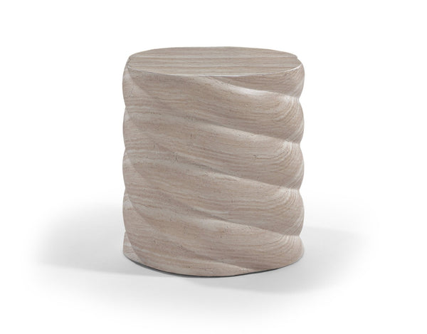 Meridian Furniture Marmet Sculptural Concrete Side Table with Art Deco Form for Indoor Outdoor Use Travertine 77019Travertine-ET