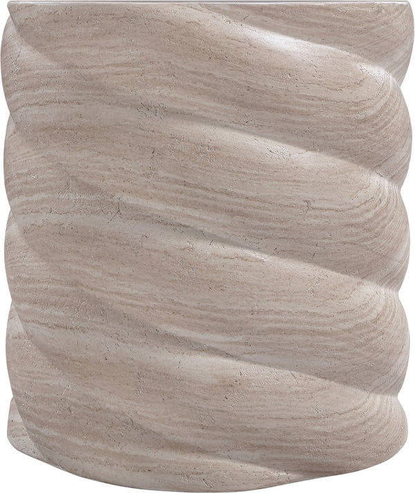 Meridian Furniture Marmet Sculptural Concrete Side Table with Art Deco Form for Indoor Outdoor Use Travertine 77019Travertine-ET