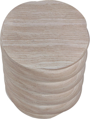 Meridian Furniture Marmet Sculptural Concrete Side Table with Art Deco Form for Indoor Outdoor Use Travertine 77019Travertine-ET