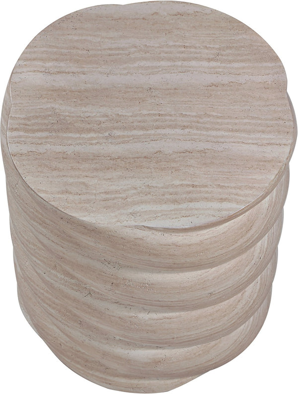 Meridian Furniture Marmet Sculptural Concrete Side Table with Art Deco Form for Indoor Outdoor Use Travertine 77019Travertine-ET