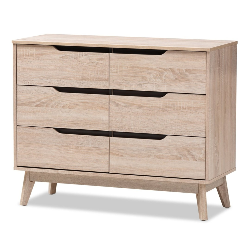 Baxton Studio Baxton Studio Fella Mid-Century Modern 6-Drawer Dresser in Two-Tone Oak & Grey for Stylish Storage FLDT00805-Hana Oak/Dark Grey-Dresser