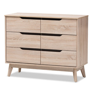 Baxton Studio Baxton Studio Fella Mid-Century Modern 6-Drawer Dresser in Two-Tone Oak & Grey for Stylish Storage FLDT00805-Hana Oak/Dark Grey-Dresser