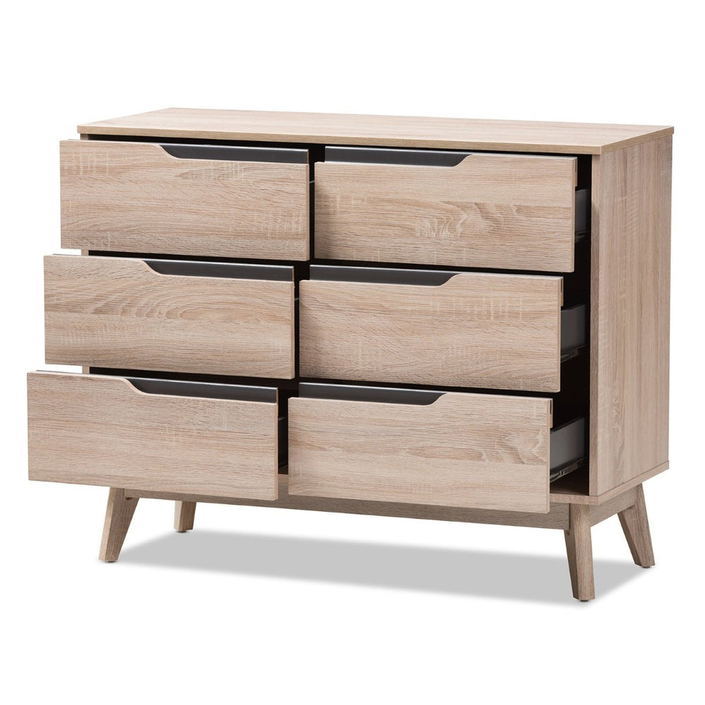 Baxton Studio Baxton Studio Fella Mid-Century Modern 6-Drawer Dresser in Two-Tone Oak & Grey for Stylish Storage FLDT00805-Hana Oak/Dark Grey-Dresser