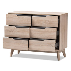 Baxton Studio Baxton Studio Fella Mid-Century Modern 6-Drawer Dresser in Two-Tone Oak & Grey for Stylish Storage FLDT00805-Hana Oak/Dark Grey-Dresser