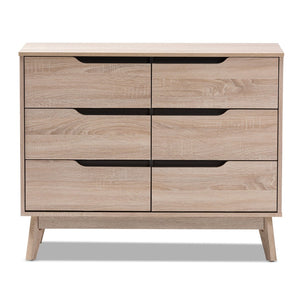 Baxton Studio Baxton Studio Fella Mid-Century Modern 6-Drawer Dresser in Two-Tone Oak & Grey for Stylish Storage FLDT00805-Hana Oak/Dark Grey-Dresser