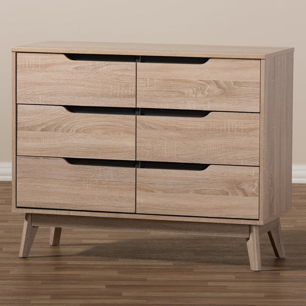 Baxton Studio Baxton Studio Fella Mid-Century Modern 6-Drawer Dresser in Two-Tone Oak & Grey for Stylish Storage FLDT00805-Hana Oak/Dark Grey-Dresser