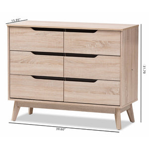 Baxton Studio Baxton Studio Fella Mid-Century Modern 6-Drawer Dresser in Two-Tone Oak & Grey for Stylish Storage FLDT00805-Hana Oak/Dark Grey-Dresser