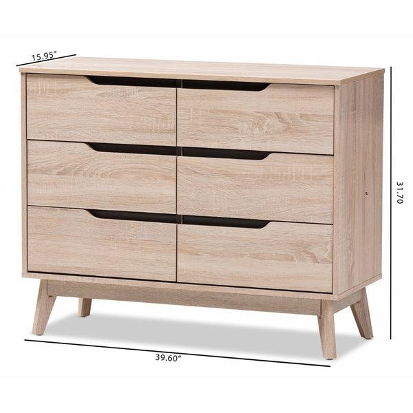 Baxton Studio Baxton Studio Fella Mid-Century Modern 6-Drawer Dresser in Two-Tone Oak & Grey for Stylish Storage FLDT00805-Hana Oak/Dark Grey-Dresser