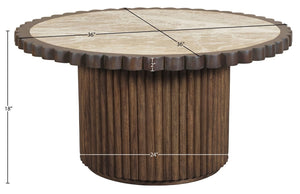 Meridian Furniture Elvira Round Marble Top Mango Wood Pedestal Coffee Table for Living Room Decor 77020Beige-CT