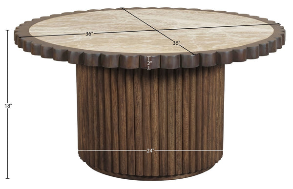 Meridian Furniture Elvira Round Marble Top Mango Wood Pedestal Coffee Table for Living Room Decor 77020Beige-CT