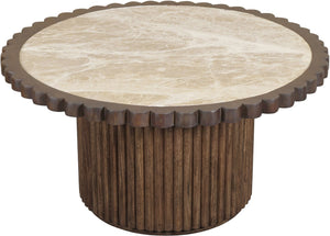 Meridian Furniture Elvira Round Marble Top Mango Wood Pedestal Coffee Table for Living Room Decor 77020Beige-CT