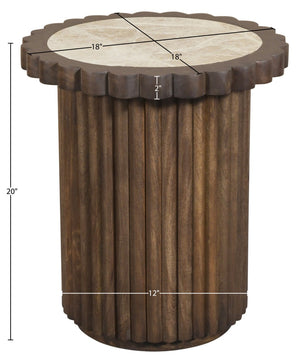 Meridian Furniture Elvira Round Marble Top Mango Wood Pedestal End Table for Living Room Decor 77020Beige-ET