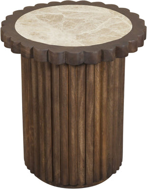 Meridian Furniture Elvira Round Marble Top Mango Wood Pedestal End Table for Living Room Decor 77020Beige-ET