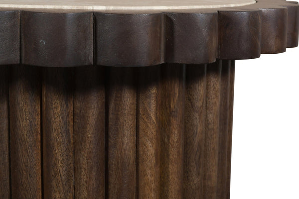 Meridian Furniture Elvira Round Marble Top Mango Wood Pedestal End Table for Living Room Decor 77020Beige-ET