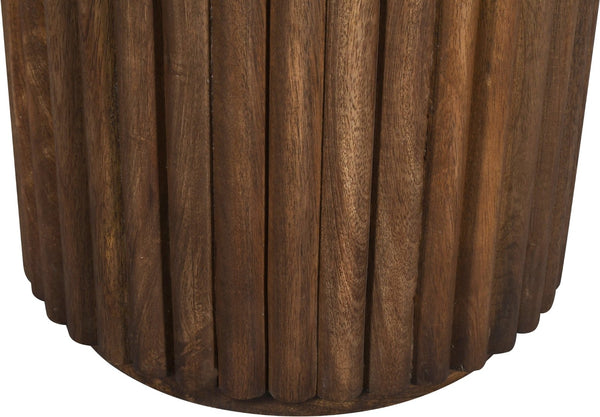 Meridian Furniture Elvira Round Marble Top Mango Wood Pedestal End Table for Living Room Decor 77020Beige-ET
