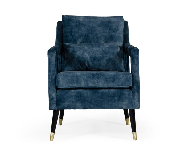 Vig Furniture Divani Casa Doherty - Luxurious Blue Velvet Mid-century Accent Chair With Stylish Gold Legs Blue  Vghk-f4008-20