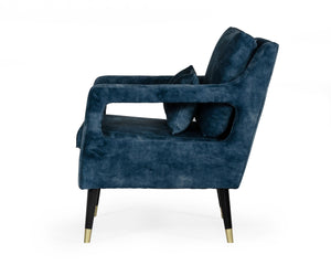 Vig Furniture Divani Casa Doherty - Luxurious Blue Velvet Mid-century Accent Chair With Stylish Gold Legs Blue  Vghk-f4008-20