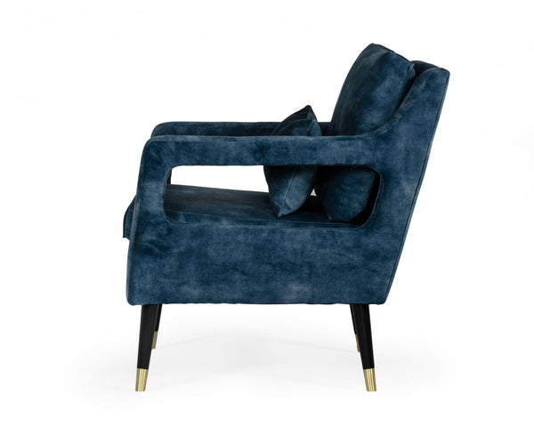 Vig Furniture Divani Casa Doherty - Luxurious Blue Velvet Mid-century Accent Chair With Stylish Gold Legs Blue  Vghk-f4008-20